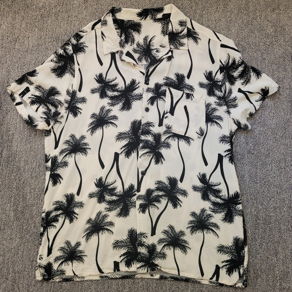 Men's Black and White Palm Tree Shirt